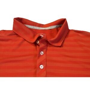 PUMA Golf Orange Striped Moisture Wicking Polo Shirt Men's MEDIUM Lightweight